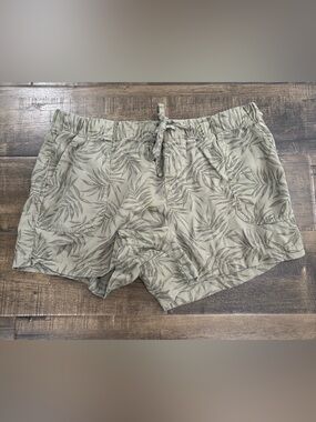 Casual Leaf-Print Drawstring Shorts - Olive